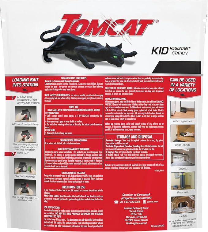 Tomcat Mouse Killer, Child Resistant, Refillable Station with 8 Bait Blocks | Tamper-Resistant Indoor Bait Station with Clear Monitoring Window, 1 Refillable Station with 8 Bait Blocks