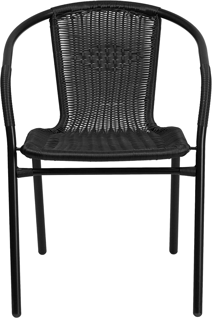 Flash Furniture Modern Rattan Indoor/Outdoor Restaurant Dining Chairs, Stackable Rattan Bistro Chairs for Patio or Restaurant, Set of 2, Black