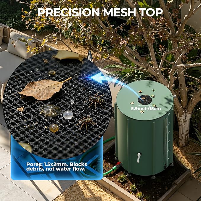 SKM Collapsible Rain Barrel, PVC Rain Water Collection System and Water Tank for Outdoor/Garden/Lawn, Portable Rain Water Collection Barrel Container with Spigots & Overflow Kit, 100Gallon, Green