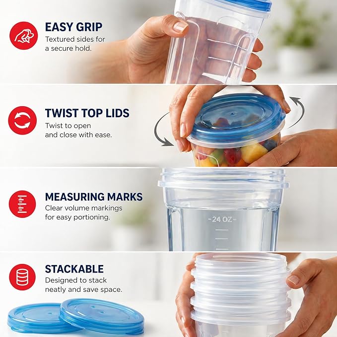 Tafura Freezer Storage Containers, 10 Pack, 32 Oz Leakproof BPA-Free Lids