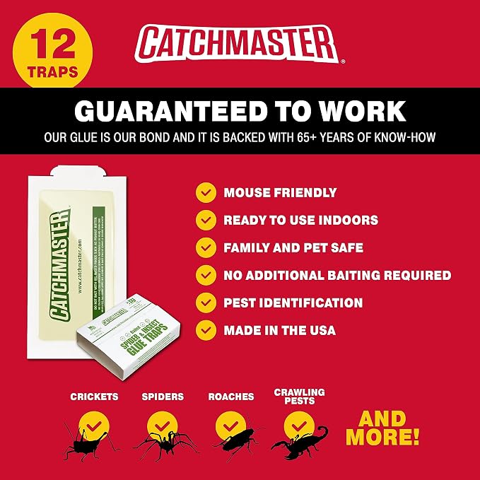 Catchmaster Pro Strength Mouse & Crawling Insect Glue Trap Set, 60-Pack & 12-Pack Sticky Pest Control Adhesive for Catching Bugs, Rats & Rodents