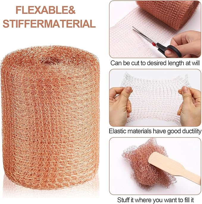 Copper Mesh Rodent Control, 5 in x 100 ft Wire Screen Roll for Mice Rat Rodent, Bat & Snail, Copper Mesh Roll for Weep Hole Filler, DIY Pest Blocking for Home and Garden