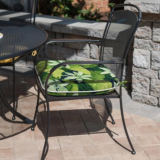 Outdoor 16"x17" Chair Pads Set of 4, Water Resistant Patio Chair Cushions with Ties, Seat Cushions for Home Garden Furniture Decoration, Jungle Leaves
