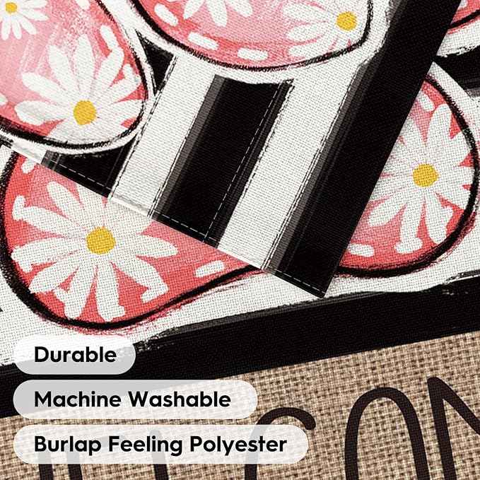 AVOIN colorlife Pink Paw Print Spring House Flag 28x40 Inch Double Sided Outside, Daisy Floral Welcome Stripes Yard Outdoor Flag