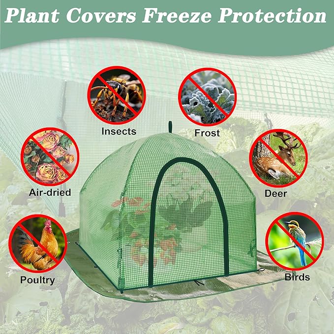 Portable Plant Cover Tent with Waterproof Base for Garden Indoor/Outdoor Tabletop Mini Greenhouse for Seed Starting Humidity Small Plants, Plant Protection from Animal for Raised Bed(XL - PE - 2PCS)