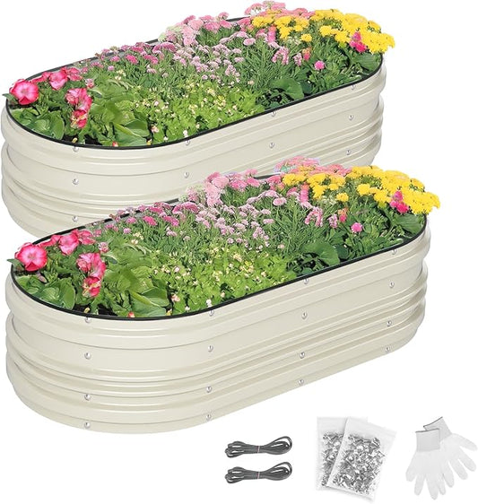 WORKPRO 2PK 4x2x1ft Outdoor Galvanized Raised Garden Bed Kit, Rust & Corrosion Protection, Easy Assembly, Safe Edge, Ideal for Vegetables & Flowers, White