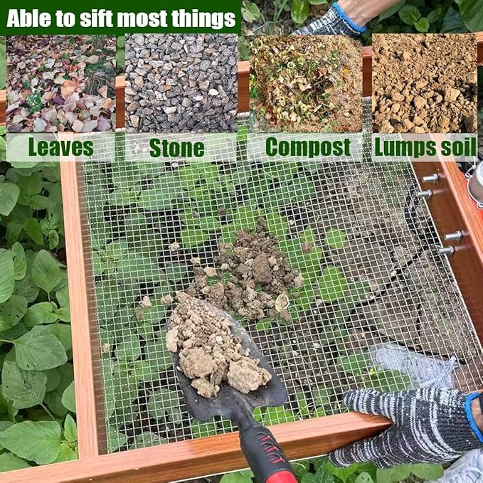 Large Soil Sifter with Vibration Motor, 29.5" x 20" Automatic Wooden Sifting Screen, Stainless Steel Mesh for Gardening, Sand Sifter for Use in Wheelbarrow, Compost Sifter