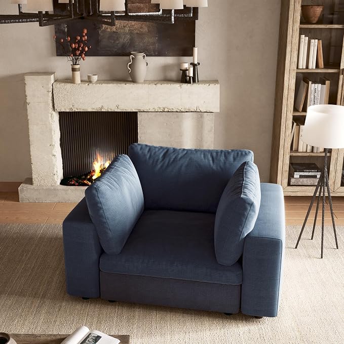Cloud Sectional Couch with Washable Cover, Wide Deep Seat Modular Sectional Sofa for Living Room, Only Single Chair, Blue