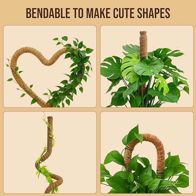 Craft911 Moss Pole Monstera Plant Support – 2 Pack 64” Bendable Moss Pole Monstera Plant Support, Plant Stakes for Indoor Plants, Tall Plant Sticks Support for Climbing Plants
