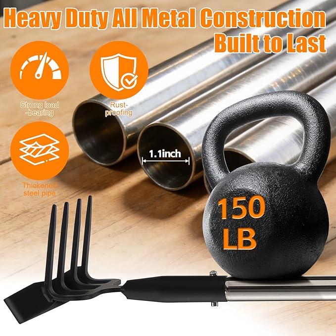 73 Inch Adjustable Long Handle Garden Hoe, 2-in-1 Heavy Duty Stirrup Hoe & Cultivator - Lightweight Weeding Rake for Fast Weed Removal, Loosening Soil & Cultivating, Stainless Steel