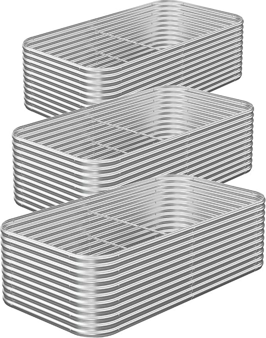3 Pack Tall Corrugated Galvanized Steel Raised Garden Bed Outdoor, Metal Above Ground Garden Bed for Vegetables and Flowers, Raised Beds for Gardening-4x2x1.5FT