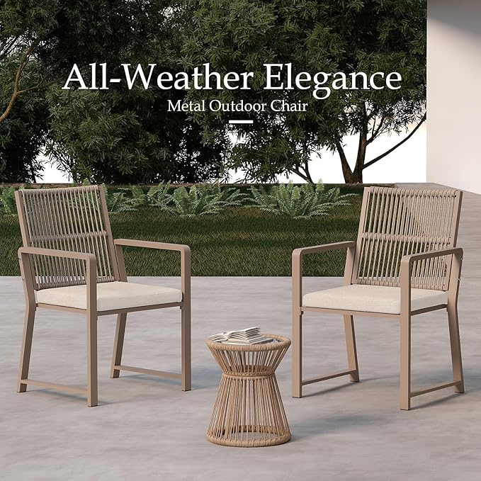 Aluminum Indoor Dining Chairs - Imitation Rope Vine Chair Ergonomic Backrest Design Detachable Seat Cushion Soft and Breathable Suitable for Kitchens Restaurants,Champagne Color Set of 1