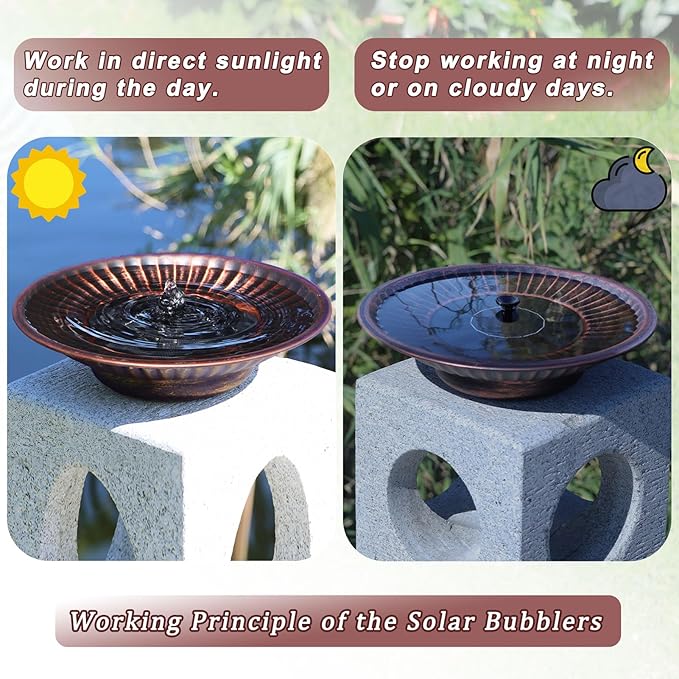 12.3" Solar Fountain Bird Bath for Outside, Metal Solar Bird Bath Fountains, Bird Bath Bubbler for Garden Patio Decor (Copper)