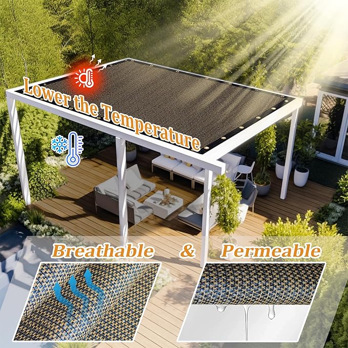 Shade&Beyond Customized Size 9' X 24' Shade Cloth with Grommets, 90% UV Protection UV Protection Mesh Tarp Sun Screens for Patio GN01, Mocha