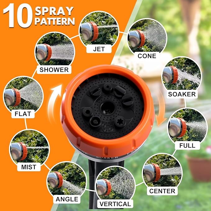 Garden Hose Nozzle,Hose Spray Nozzle with Water Volume Control Valve,High Pressure Water Hose Nozzle Sprayer with Adjustable 10 Patterns for Plants & Lawns Watering,Car Washing and Pet Showering