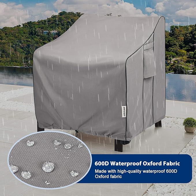 Patio Chair Covers Waterproof, Heavy Duty Outdoor Furniture Covers Fits up to 31.5W x 33.5D x 36H inches -2 Pack Grey