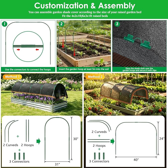 Upgraded 79"x40" Garden Shade Canopy Kit, 70% Garden Shade Cloth for Plants Heat Protection with 4 Sets Garden Hoops for Raised Beds, Plant Sun Shade Cover for Outdoor Plants Vegetables