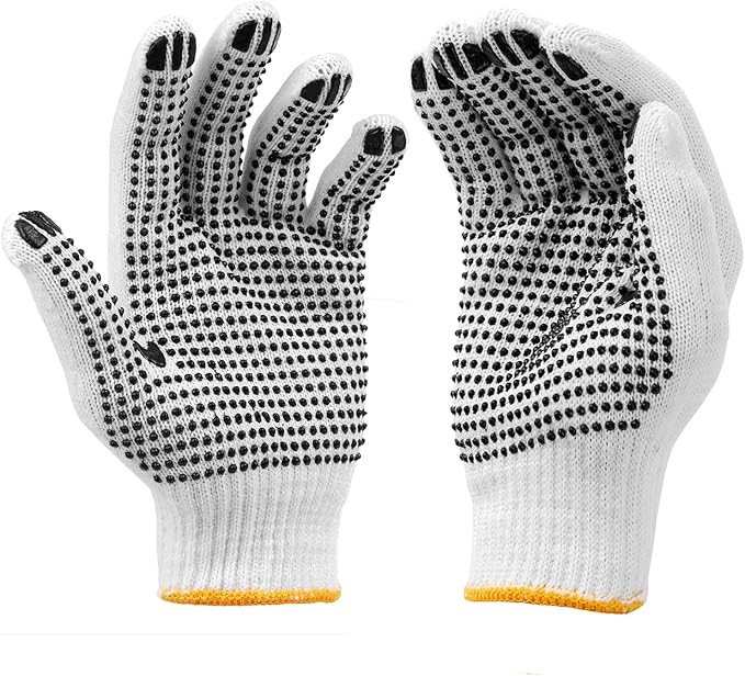 COOHORN 12Pairs Grip Safety Work Gloves Anti-slip Dots Bulk Gloves Moist Cotton Knit Gloves for Garage Warehouse Construction