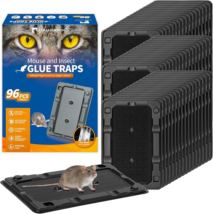 LULUCATCH Mouse & Insect Glue Traps, 96 Pack Adhesive Glue Traps, Pre-Baited Heavy Duty Non-Toxic Bulk Mouse Traps Indoor for Small Mice, Insects, Rodent, Bug, Easy to Use Pet Safe