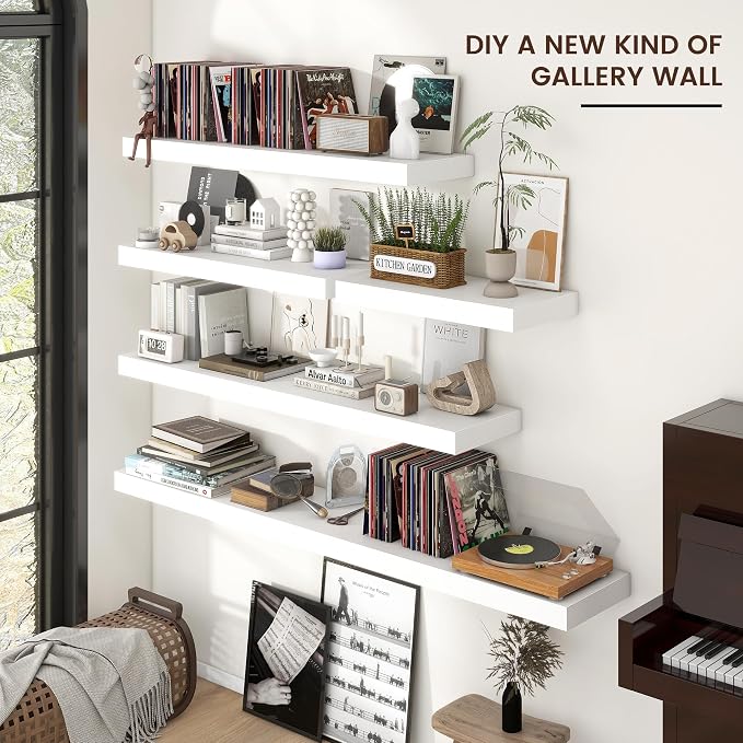 48 Inch Floating Shelves for Wall, 12"D Wood Storage Shelves, White Finish