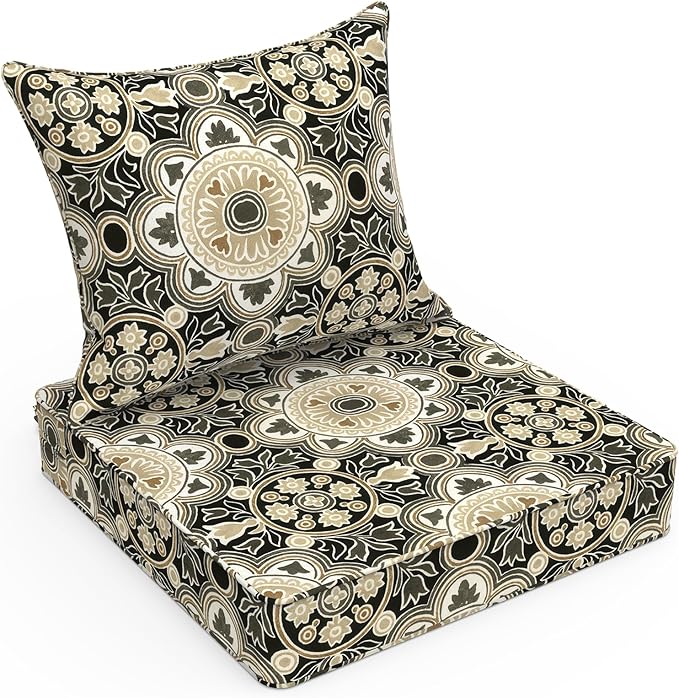 LVTXIII Outdoor Seat and Back Cushion Patio Deep Seat Cushion Set Seasonal Chair Cushion for Wicker Chairs and Garden Furniture Decoration, 22"x22"x4", Vintage Medallion