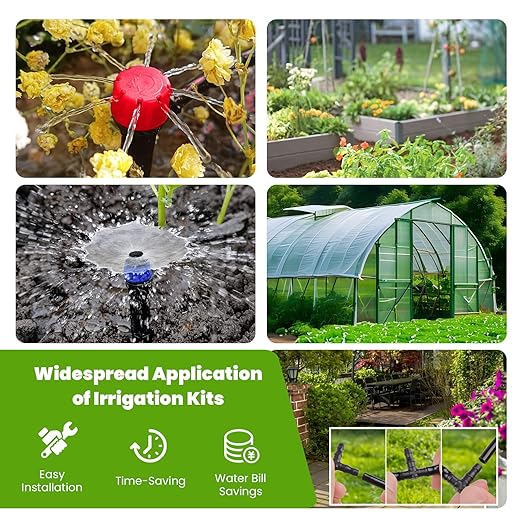100FT Drip Irrigation Kit for Garden, Adjustable DIY Plant Watering System for Raised Beds & Greenhouse, 5/16" Main Tubing & 1/8" Micro Tubing Included