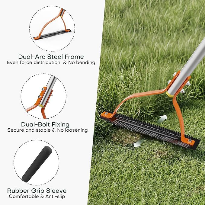 Grass Whip Weed Cutter, Manual Grass Cutter with Serrated Double Blade and 60''Adjustable Long Handle, Manual Weed Wacker for Overgrown Weeds, Garden, Field & Orchard