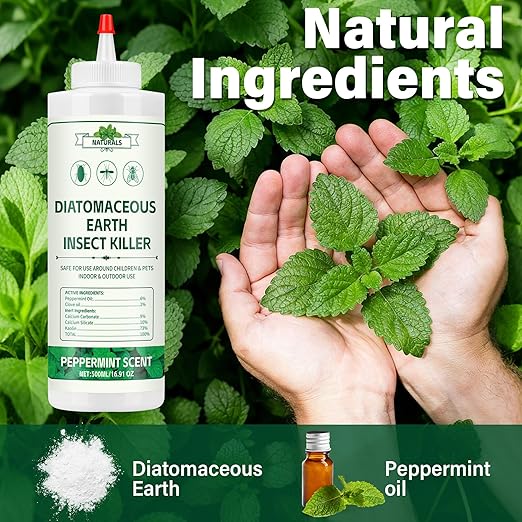Peppermint Oil Diatomaceous Earth Insect Pest Control Powder Food Grade, 16.91 fl oz
