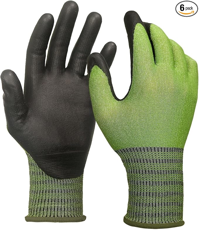 Schwer 6 Pairs A4 AIR-SKIN Cut Resistant Work Gloves AR5907 with Extreme Lightweight & Thin, Food Grade Gloves with Water-Based PU Coating, Grip Glove for Fishing, Gardening, Touchscreen, M
