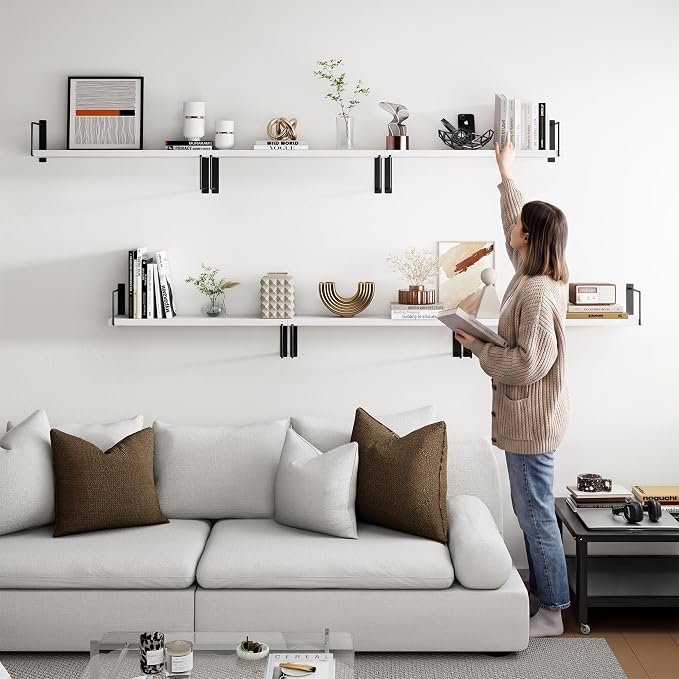 Floating Shelves, 24 In Bookshelves for Room Wall, Shelves on Wall (White) | Wall Shelves, Easy to Install Wall Mounted Shelves, Set of 3, Rustic Wood Shelves for Wall Decor, Hanging Shelves
