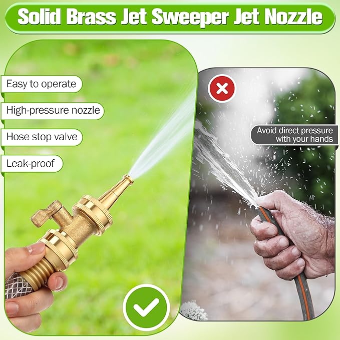 4 Pcs Garden Hose Nozzle Kit, 4" Brass Adjustable Twist Nozzle, Jet High Pressure Sprayer, Brass Shut Off Valve with 10 Rubber Washers, 3/4" GHT Connector for Sprinkler(High Pressure,2 in)