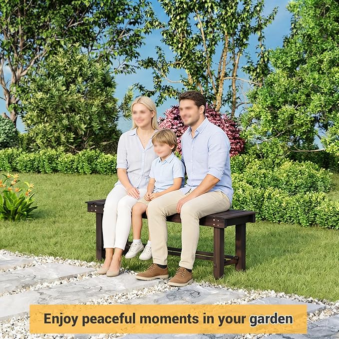 Wood Outdoor Garden Bench,3-Person Seat 47" Backless Bench, 100% Solid Fir Carbonized Weatherproof Patio Bench,Indoor Bathroom Seat Entryway Shoe Bench for Garden Porch Backyard Pool Balcony (Large)