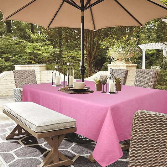 Outdoor Tablecloth Wrinkle-Free Stain Resistant Waterproof Polyester Fabric Table Cover with Zipper Umbrella Hole for Picnic/Party/Dinner/Patio Garden(60×84inch,Zippered,Pink)