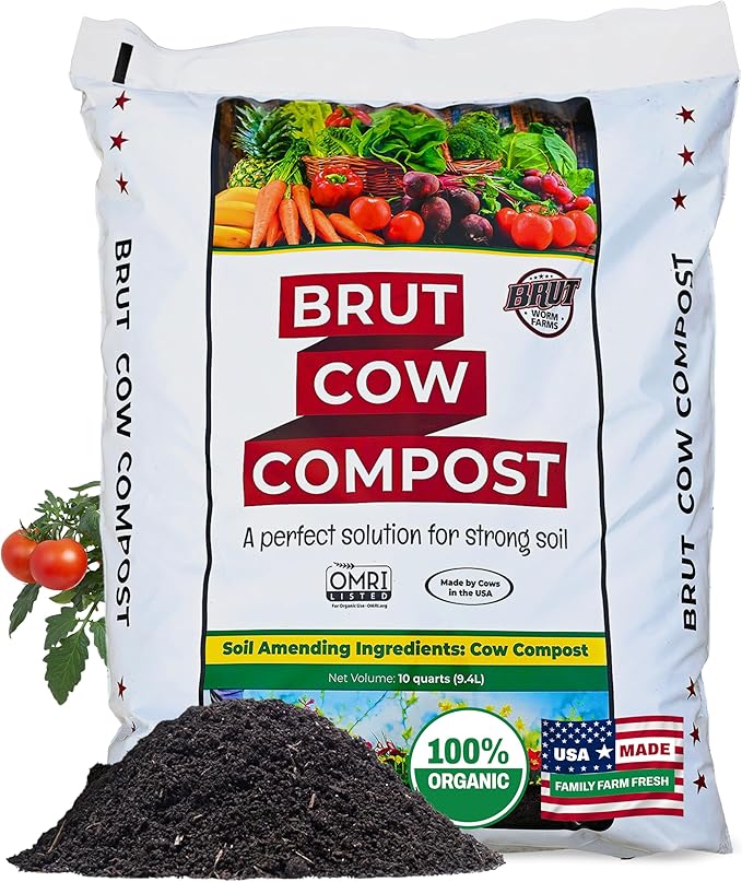 Brut Cow Compost – Nutrient-Rich Composted Cow Manure Organic Soil Amendment – 100% Pure Compost, Additive-Free Fertilizer for Vegetable Gardens, Flowers, Lawns & Indoor Plants – 1 Cubic Ft
