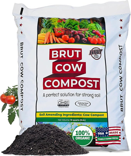 Brut Cow Compost – Nutrient-Rich Composted Cow Manure Organic Soil Amendment – 100% Pure Compost, Additive-Free Fertilizer for Vegetable Gardens, Flowers, Lawns & Indoor Plants – 1 Cubic Ft