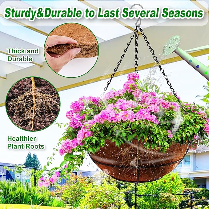 REMIAWY Hanging Basket Coco Liners, Coconut Planter Basket Liners 6 Packs 10 Inch 100% Natural Round Coco Fiber Replacement Liner for Hanging Basket Plants Outdoor Garden Flower Pot Vegetables
