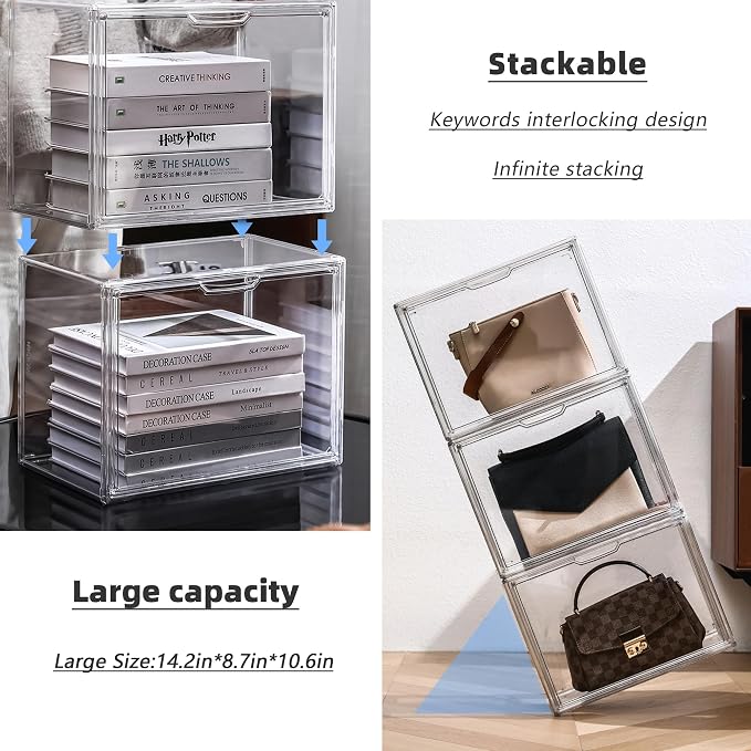 LXLXXL Clear Acrylic Display Case, Stackable Plastic Storage Bins, X-Large