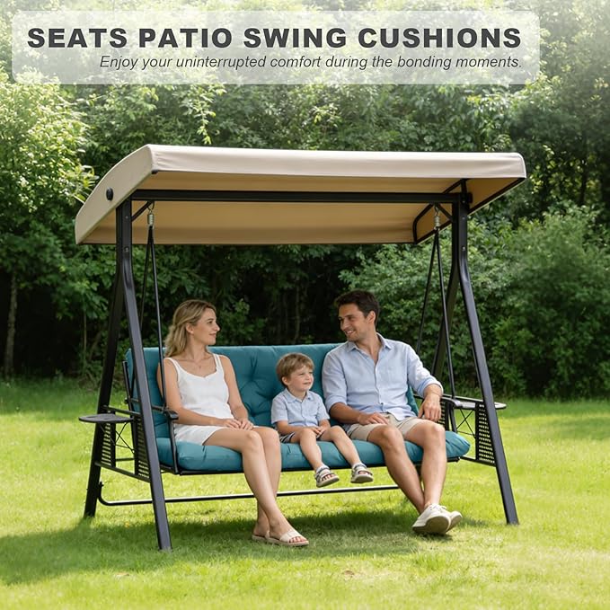 Porch Swing Cushions,Outdoor Cushions 3 Seater Replacement with Backrest, Waterproof Thickened Bench Cushion with Ties for Porch, Patio,Outdoor, Backyard and Garden (Lake Blue 47 * 40 in)