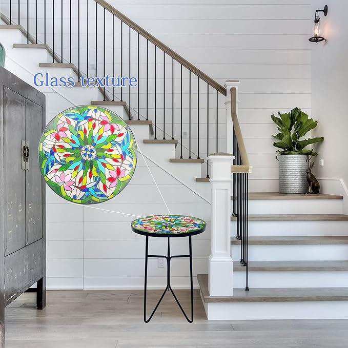Mosaic Bird Outdoor Side Tea Table, Glass Plant Tables Indoor Decorative Metal Patio Table, Valentine's Day Outdoor Tables Unique Furniture - Weather-Resistant Patio Valentine's Day Decor