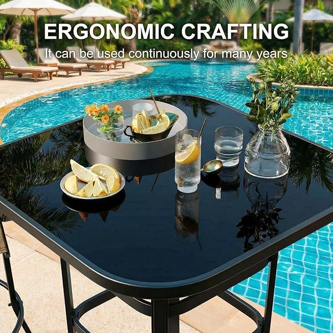GarveeHome Outdoor Patio Bar Table, 31.5 Inch Tempered Glass Bistro High Top Table with All Weather Metal Frame for Deck, Porch, Poolside, Garden