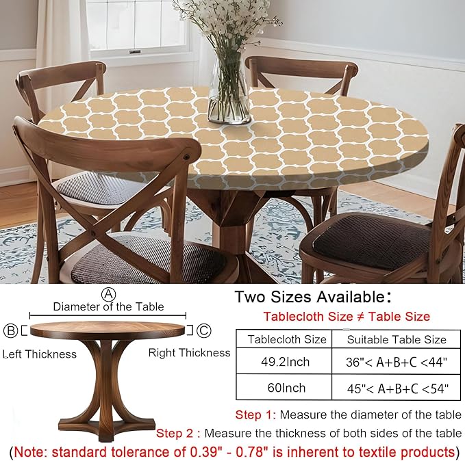Fitted Round Tablecloth Weather Proof Table Cloth Heavy Duty Polyester Indoor Outdoor Circle Cover for 36-44" Tables Outside Parties Gear Gifts Spring Summer Fall Picnic Garden Necessities