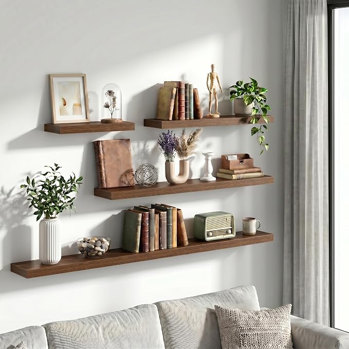 Vivelove 24 Inch Floating Shelves Wall Mounted for Display, 6.5 Deep Duty Shelves with Invisible Brackets for Living Room,Bedroom,Kitchen, Bathroom Storage & Decor,24" Wx6.5 Dx1.4 H - Walnut