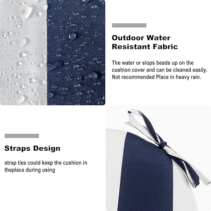 DYTXIII Set of 4 Outdoor Chair Cushions with Ties,Water Repellent Patio Chair Pads 17"x 16" for Outdoor Furniture,Round Corner Seat Cushions for Garden Yard Kitchen Cabana Navy
