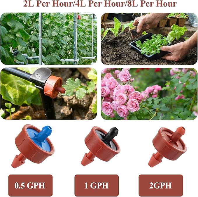 200Pcs 2GPH Pressure Compensating Irrigation Spot Drippers,Constant Flow Barb Outlet Watering Dripper Emitters Heads Parts for 1/4 Inch Watering Tubing Line for Garden Pots Plant Irrigation Systems