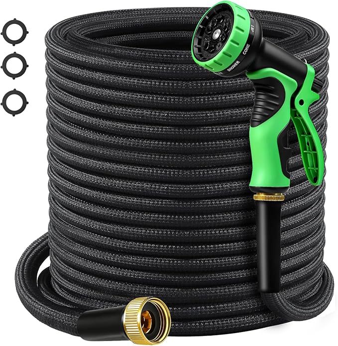 Garden Hose 25 FT, Non-Expanding Lightweight Water Hose with 10 Function Nozzle, Flexible, Kink Free, Wear-Resistant Fabric Leak Proof Garden Hoses for Outdoor, Yard, Lawn, Car, Marine, RV, Pet Bath