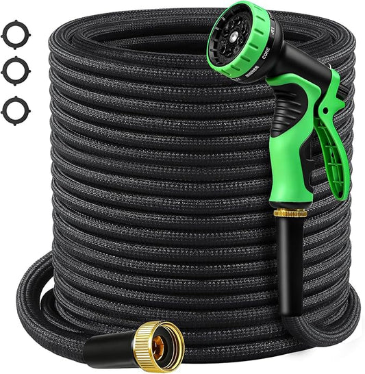 Garden Hose 50 FT, Non-Expanding Lightweight Water Hose with 10 Function Nozzle, Flexible, Kink Free, Wear-Resistant Fabric Leak Proof Garden Hoses for Outdoor, Yard, Lawn, Car, Marine, RV, Pet Bath