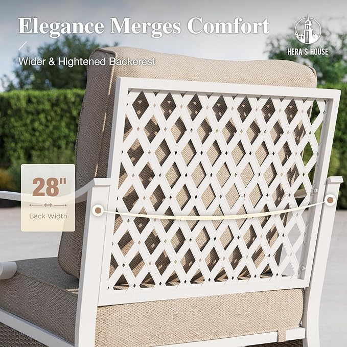 HERA'S HOUSE Patio Chairs Set of 2, High Back Outdoor Metal Frame Chairs with Cushions, All Weather Outdoor Patio Furniture for Lawn Garden Backyard Deck, Beige