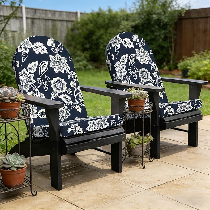 Outdoor Foam Adirondack Cushion, Water Repellent Foam Cushion for Adirondack Chairs Patio Furniture, 44 x 19 Inch, Elegant Vines Navy