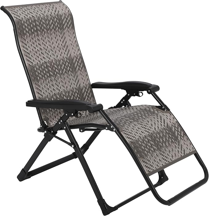 CuisinSmart 1 Pack Foldable Rattan Lounge Chairs, Patio Recliner Chair with Widened Armrest & Heavy Duty Wicker, Portable Patio Lounge Chair for Indoor, Poolside, Balcony, Backyard, Garden