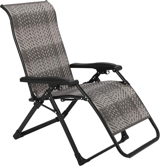 CuisinSmart 1 Pack Foldable Rattan Lounge Chairs, Patio Recliner Chair with Widened Armrest & Heavy Duty Wicker, Portable Patio Lounge Chair for Indoor, Poolside, Balcony, Backyard, Garden